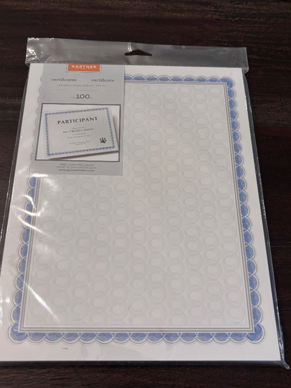 Certificate Paper 100ct? Blue Gray Gartner Studios - Printing Awards Diplomas